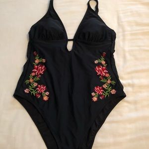 Adore Me Embroidered Black One Piece